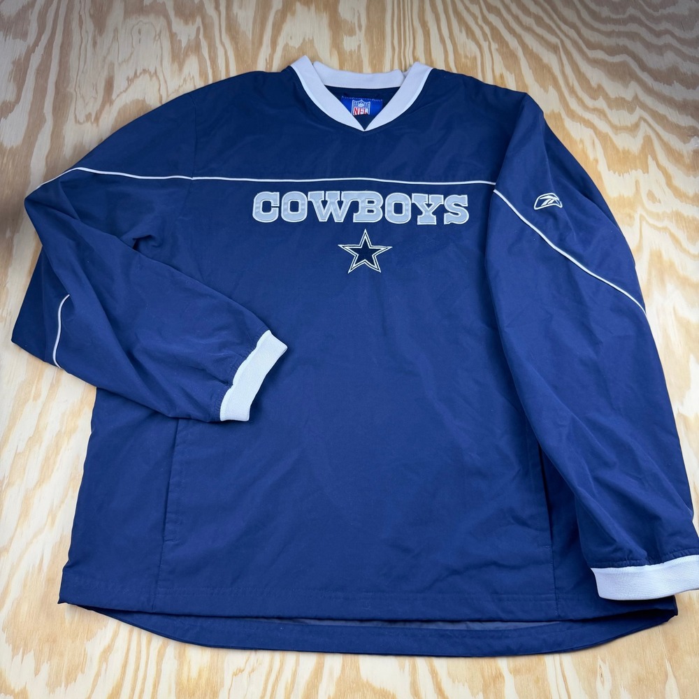 Y2K Reebok NFL Dallas Cowboys Men L Navy Blue V-Neck Windshirt Pullover Jacket